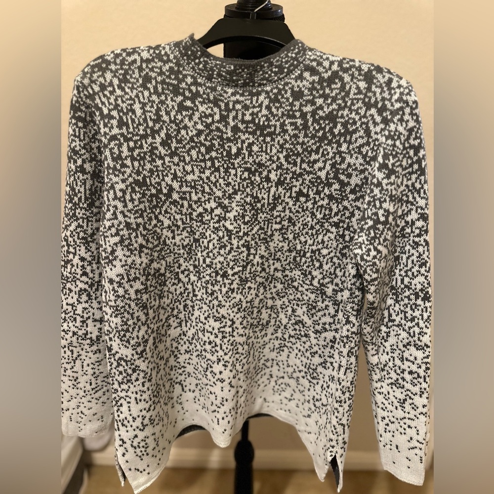Carolyn Taylor‎ Sweater Womens Sz L Black White Knit Ombre Mock Neck Long Sleeve